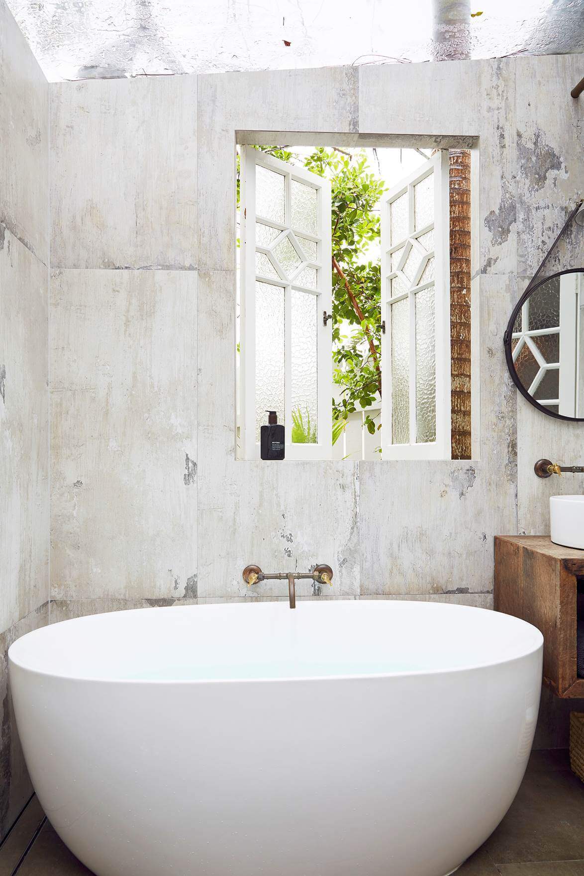Egg-shape bath in the Bower Barn ensuite at The Bower Byron Bay