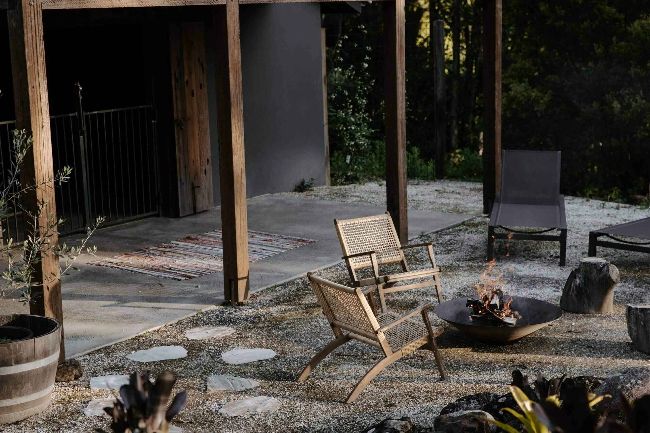 Outdoor fire pit area at The Perch, Byron Beach Abodes