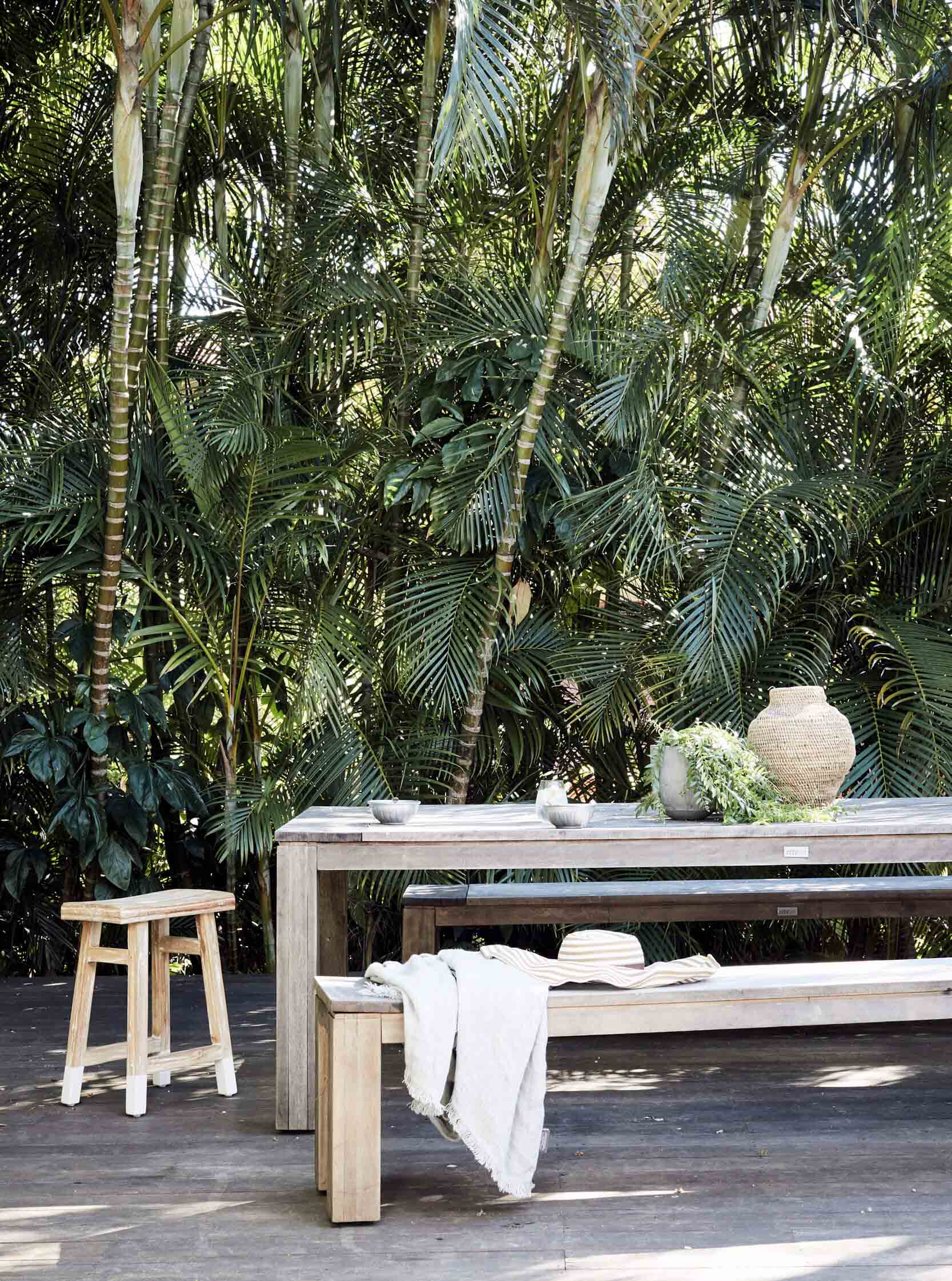 Teak outdoor setting in The Cottage garden at The Bower Byron Bay
