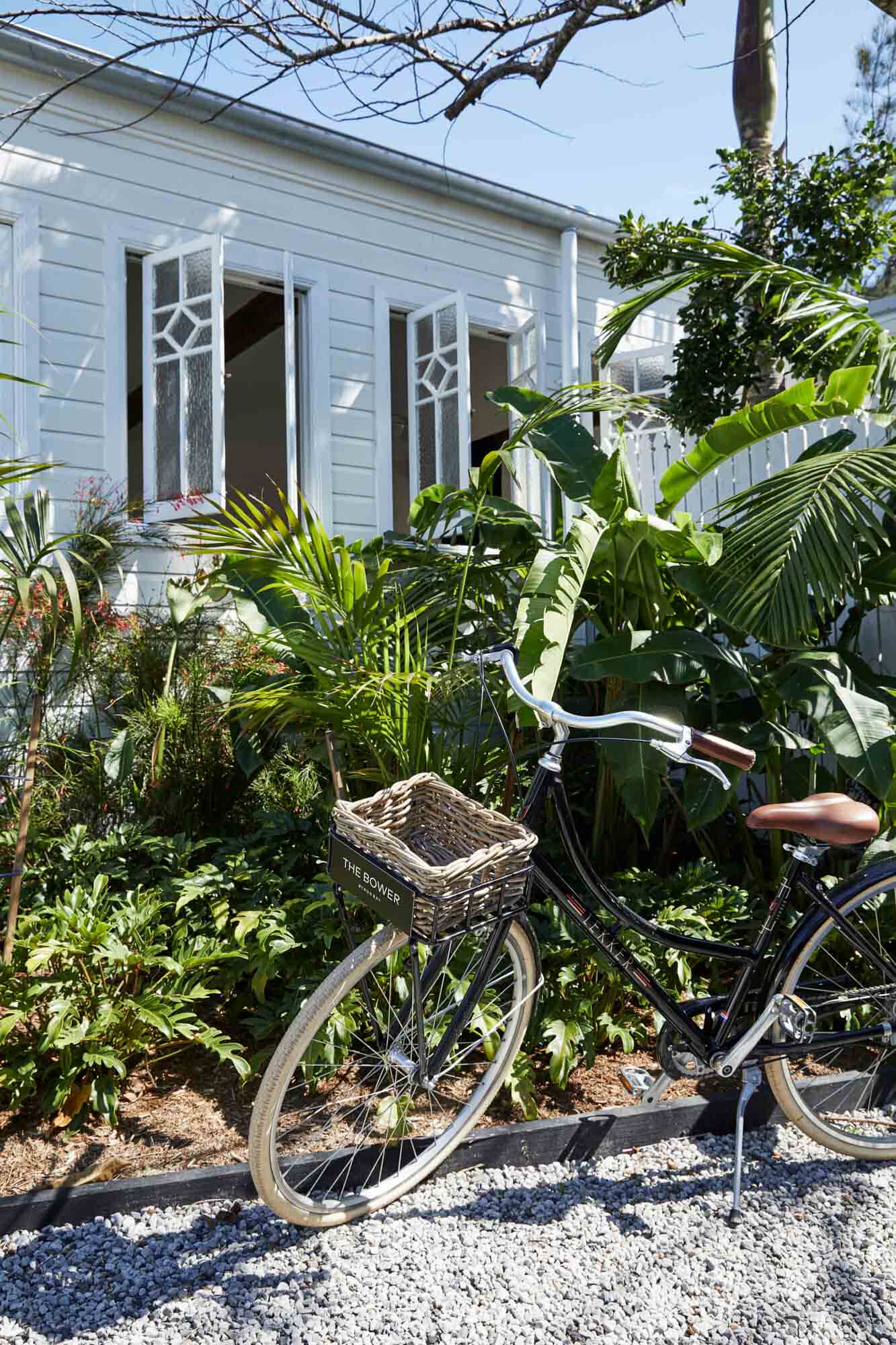 Complimentary Lekker bike for guests outside the Bower Barn, The Bower Byron Bay hotel